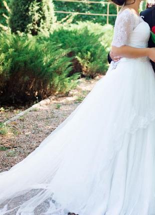 Цена до конца февраля!свадебное белое длинное со шлейфом платье5 фото