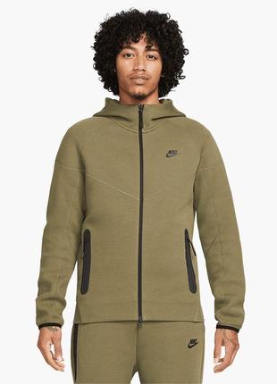 Толстовка back nike tech fleece full-zip windrunner hoodie olive fb7921-222 s