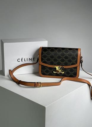 Celine teen triomphe bag in triomphe canvas and calfskin tan