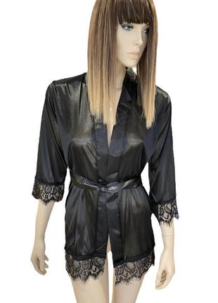 Халат прозрачный и стринги кристал xxs modide черный