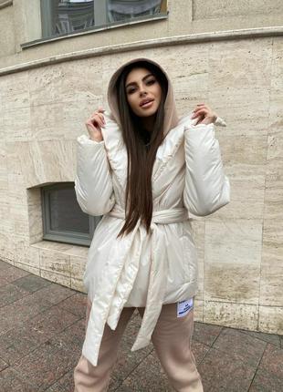Жіноча куртка тепла на завʼязку3 фото