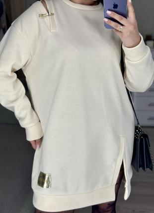 Жіноча тепла стильна туніка світшот оверсайз кофта утеплена на флісі зима светр джемпер3 фото