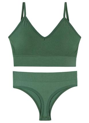 Комплект женского белья lesko 1608# хаки xl 85 abc трусы и топ в рубчик бесшовный