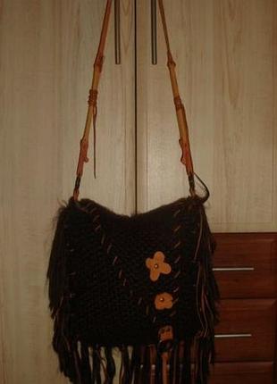 Сумка молодёжная tdt bags (франция) шоколадного цвета (вязка + замш)