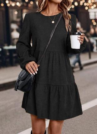 Женское платье короткое вельветовое черная серая коричневая бежевая голубая качественная с рукавом на свидание6 фото
