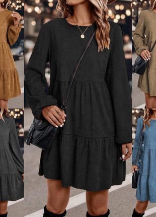 Женское платье короткое вельветовое черная серая коричневая бежевая голубая качественная с рукавом на свидание9 фото