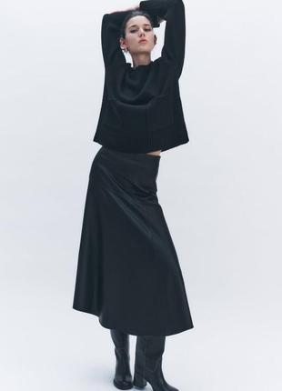 Високі шкіряні чорні ботфорти zara new6 фото