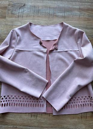Пиджак розовый замш1 фото