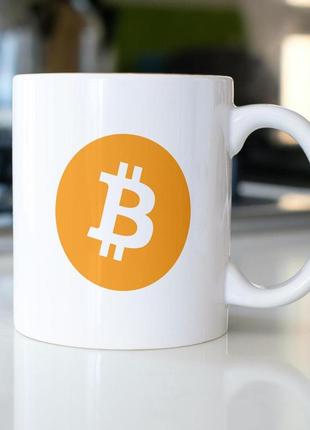 Кухоль з принтом логотипу біткоїн "bitcoin" 330 мл білий і керамічний, якісний, універсальний для кави1 фото
