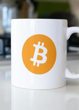 Кухоль з принтом логотипу біткоїн "bitcoin" 330 мл білий і керамічний, якісний, універсальний для кави2 фото