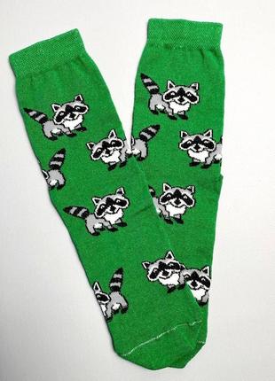 Шкарпетки жіночі яскраві веселі мультяшні бавовняні зелені 1 пара єноти 36-41 з крутим принтом км4 фото