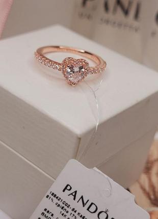 Кольцо пандора серебро s925 ale оригинальная бирка сердце розовое золото белые сердечки камни каблучка перстень новое