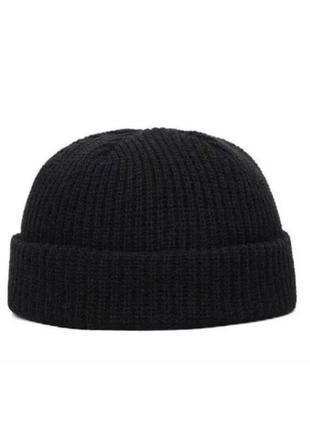 Нова шапка міні біні з відворотом у чорному кольорі, чоловіча жіноча коротка шапочка4 фото