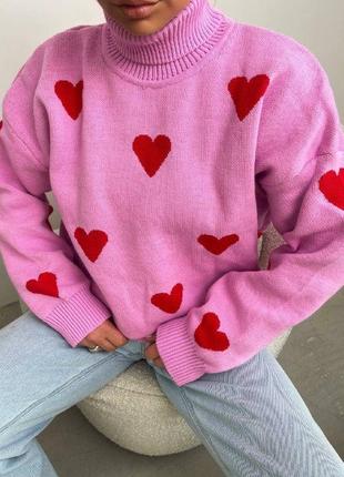 Актуальный свитер с сердечками оверсайз. стильные, теплые, объемные свитера9 фото