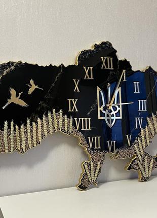 Часы настенные из эпоксидной смолы "карта украины" 40x25 см6 фото