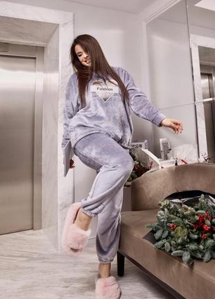 Женский комплект пижама махровая  двойка (кофта, брюки) fashion 48-50, 52-54, 56-605 фото