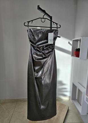 Металлизированное платье с открытыми плечами zara6 фото