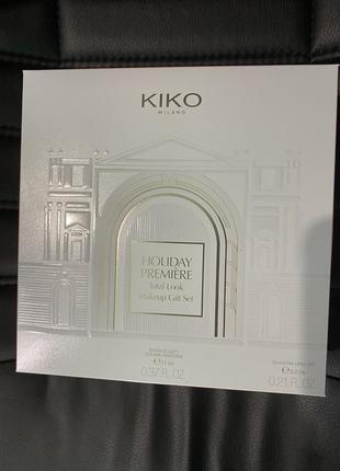 Подарунковий набір kiko milano holiday première total look makeup gift set (блиск для губ + туш + тіні)5 фото