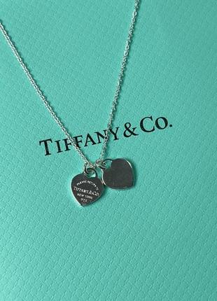 Серебряная подвеска double heart pendant necklace tiffany co