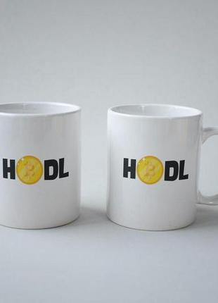 Чашка креативная с принтом "hodl" 330 мл белая и керамическая, качественная и универсальная для чая и кофе4 фото