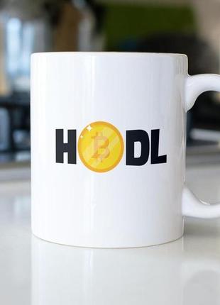 Чашка креативная с принтом "hodl" 330 мл белая и керамическая, качественная и универсальная для чая и кофе2 фото