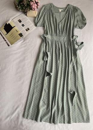 Сукня міді н&м, фісташкаового кольору, в дрібний горошок1 фото