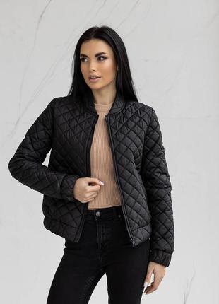 Бомбер женский демисезонная куртка 42-50, черная3 фото