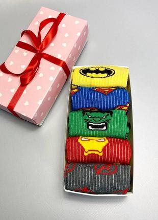 Комплект женских высоких демисезонных носков 36-41 5 шт с супергероями marvel в красивой подарочной коробке km