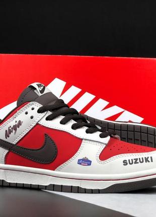 Мужские невероятно стильные кроссовки демисезонные nike sb dunk low, прошитые красные с бежевым4 фото