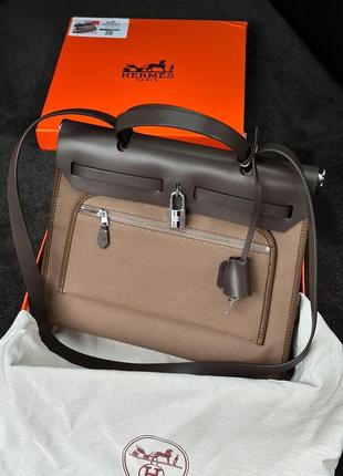 Женская сумка hermes herbag zip 31 bag chocolate4 фото