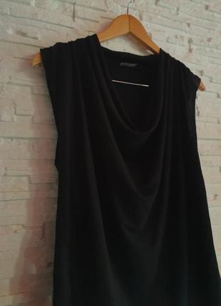 Красивая черная футболка с драпировкой екоткань zara sale2 фото