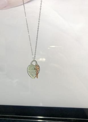 Серебряная подвеска heart tag with key pendant tiffany co rose9 фото