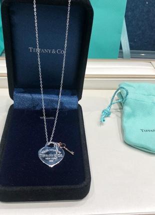 Серебряная подвеска heart tag with key pendant tiffany co rose1 фото