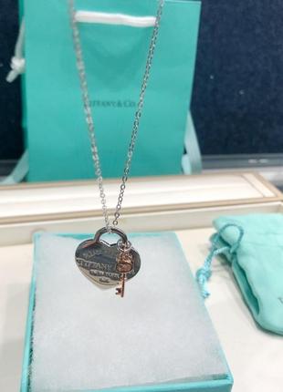 Серебряная подвеска heart tag with key pendant tiffany co rose5 фото