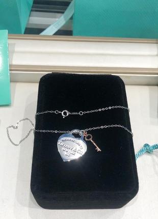 Серебряная подвеска heart tag with key pendant tiffany co rose7 фото