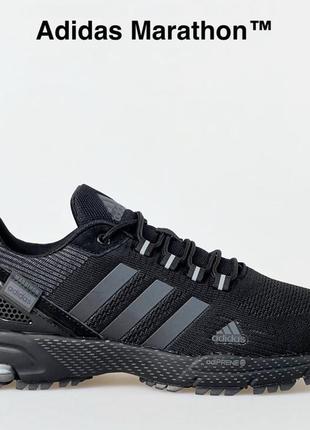 Мужские демисезонные кроссовки черные adidas marathon tr сетка, стильные очень легкие 41-46
