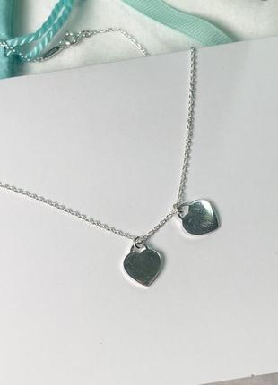 Серебряное ожерелье mini double heart tag pendant tiffany co red3 фото