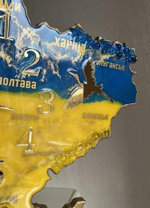 Часы настенные из эпоксидной смолы "карта украины" 40x25 см4 фото