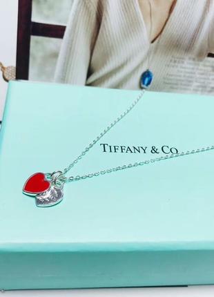 Серебряное ожерелье mini double heart tag pendant tiffany co red