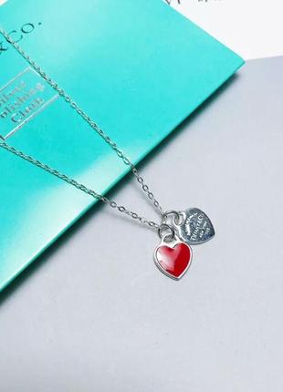 Серебряное ожерелье mini double heart tag pendant tiffany co red7 фото