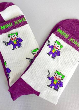 Женские носки высокие хлопковые демисезонные белые с красочным принтом mini joker 1 пара 36-41 км5 фото