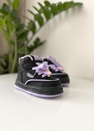 Детские стильные хайтопы кроссовки для девочек чёрные6 фото