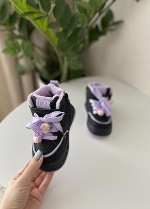 Детские стильные хайтопы кроссовки для девочек чёрные4 фото