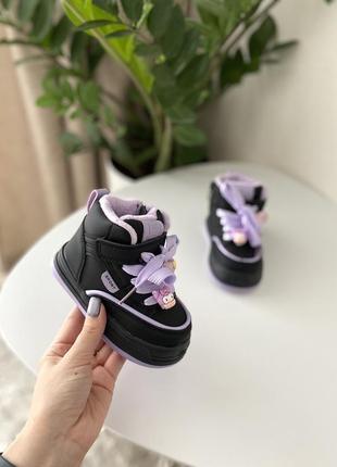 Детские стильные хайтопы кроссовки для девочек чёрные1 фото