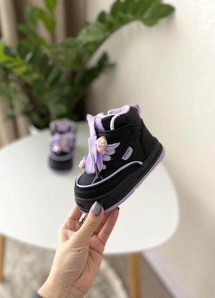 Детские стильные хайтопы кроссовки для девочек чёрные5 фото