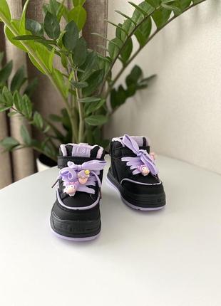 Детские стильные хайтопы кроссовки для девочек чёрные3 фото