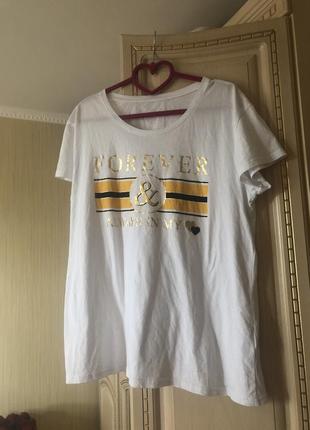 Базова біла футболка футболочка з принтом, бавовна, золотистий принт
