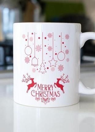 Подарункова керамічна чашка 330 мл біла та прикольна з новорічною тематикою, універсальна та святкова3 фото