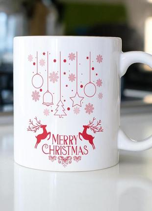 Подарункова керамічна чашка 330 мл біла та прикольна з новорічною тематикою, універсальна та святкова1 фото