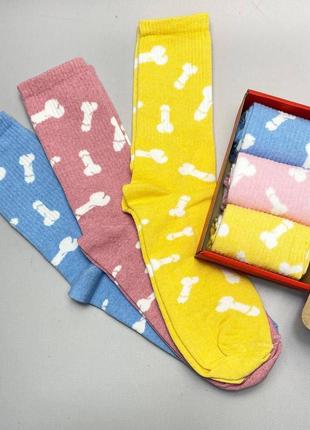Подарунковий набір чоловічих бавовняних шкарпеток 40-45 на 3 пари з приколом практичні та довгі, якісні модні7 фото